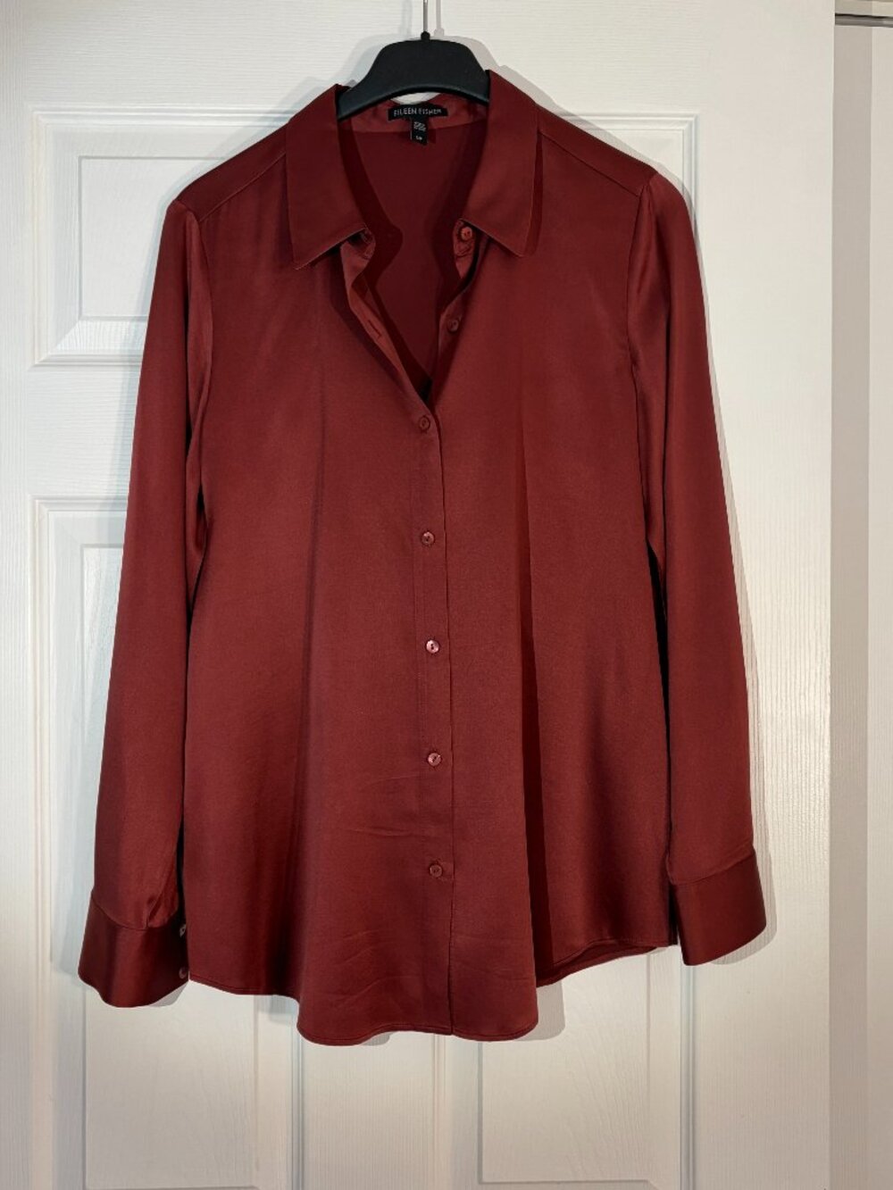 Eileen Fisher Burgundy Stretch Silk Charmeuse Shirt S Petite